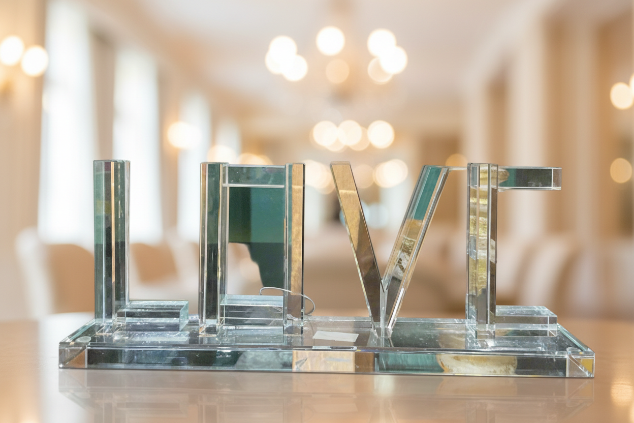 Glass LOVE table decor