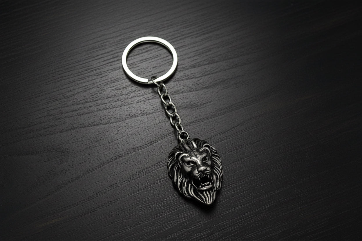 Keychain: Silver Lion Head