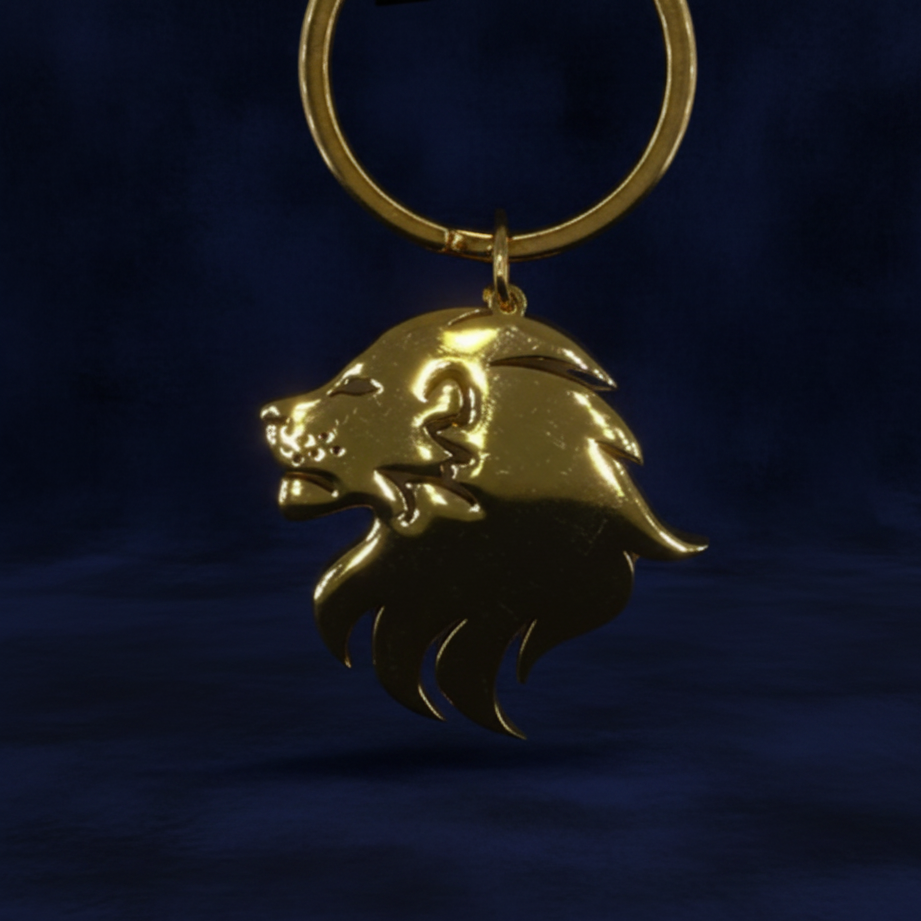 Keychain: Gold Flat Lion Head