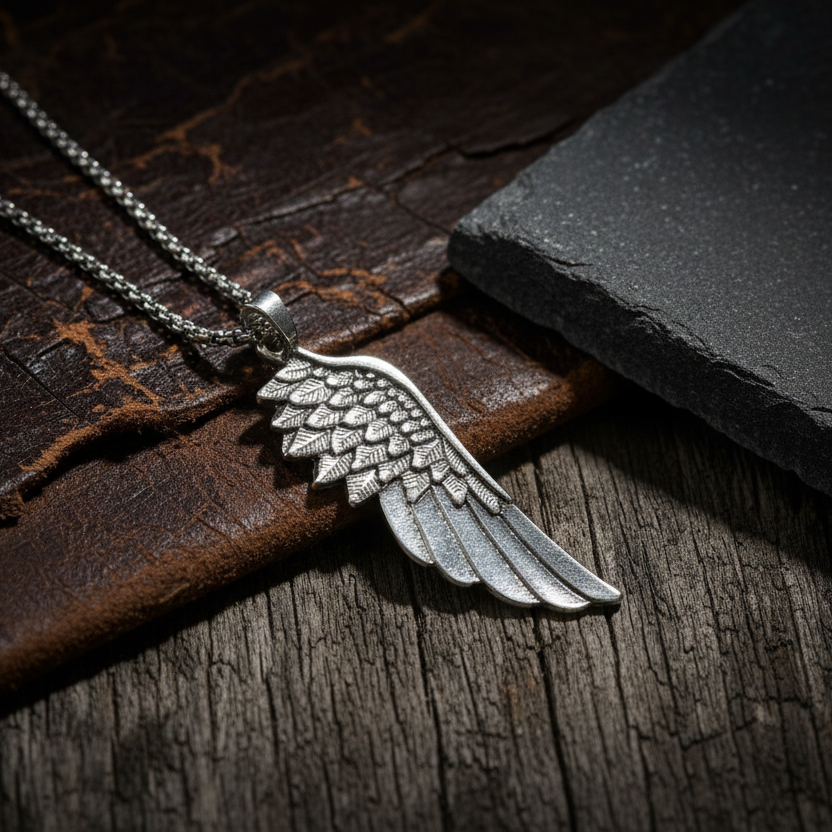 Silver single wing necklace
