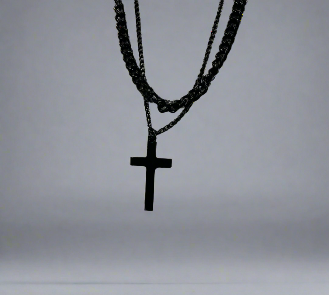 Black Double Chain Cross Necklace