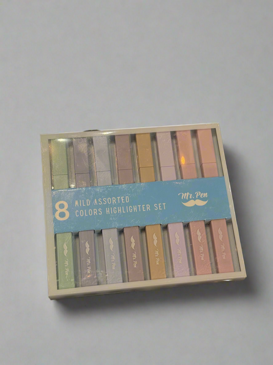 8 Mild Assorted Colors Highlighter Set