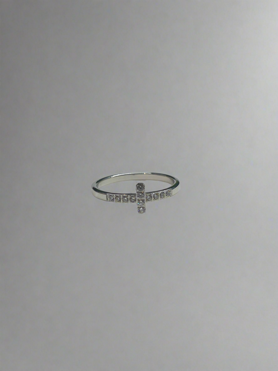 Thin Jeweled Cross Ring