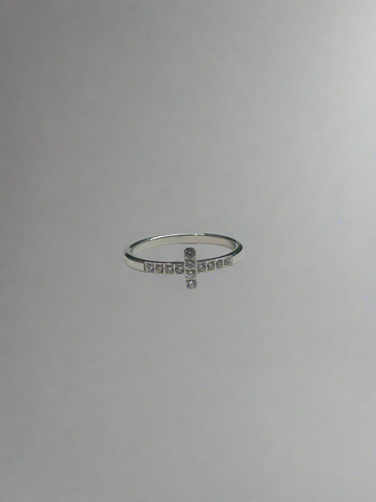 Thin Jeweled Cross Ring