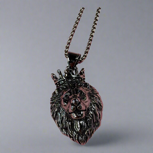 Silver crown on lions head Necklace