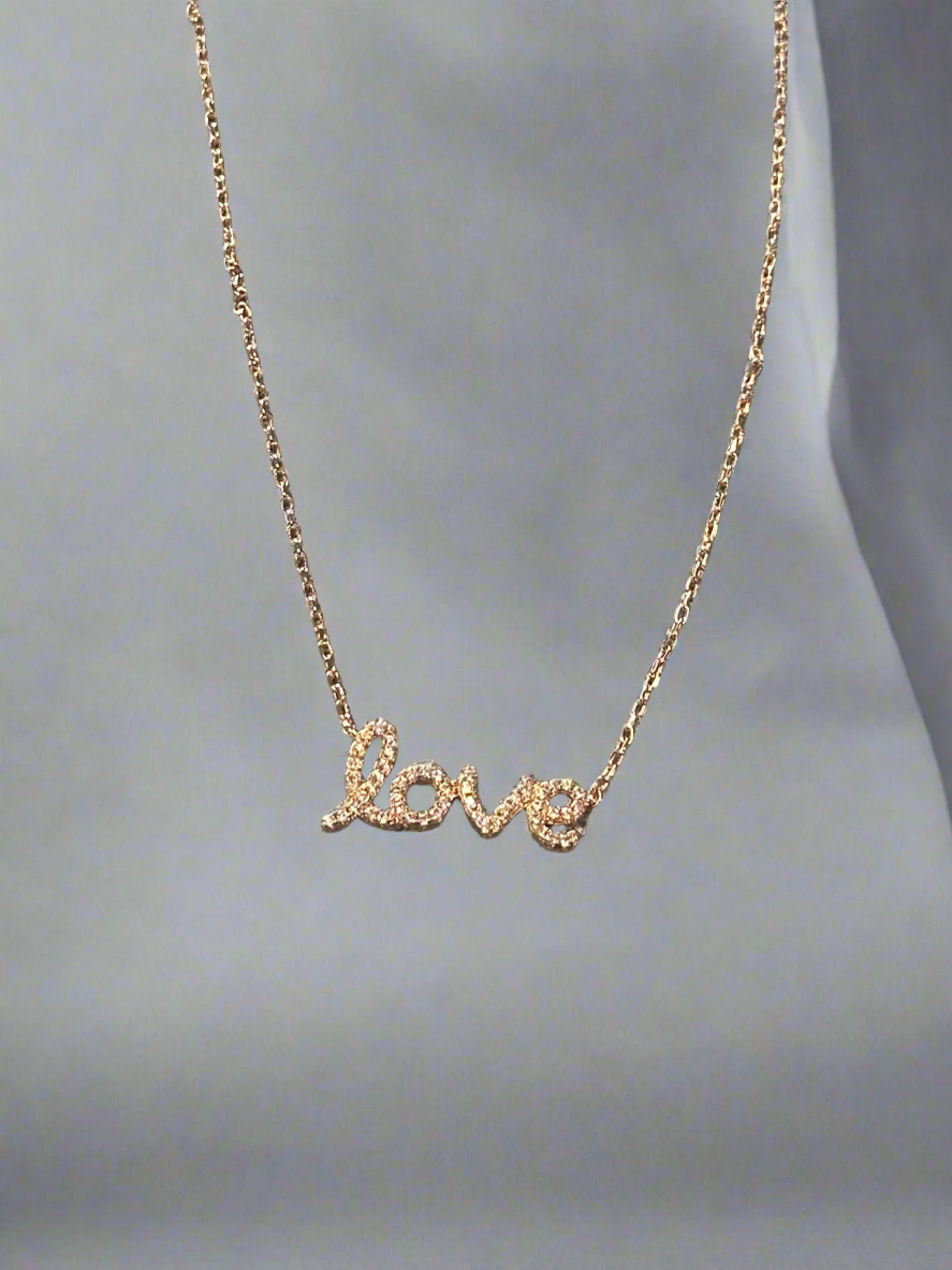 Rose Gold Mini “Love” diamond necklace