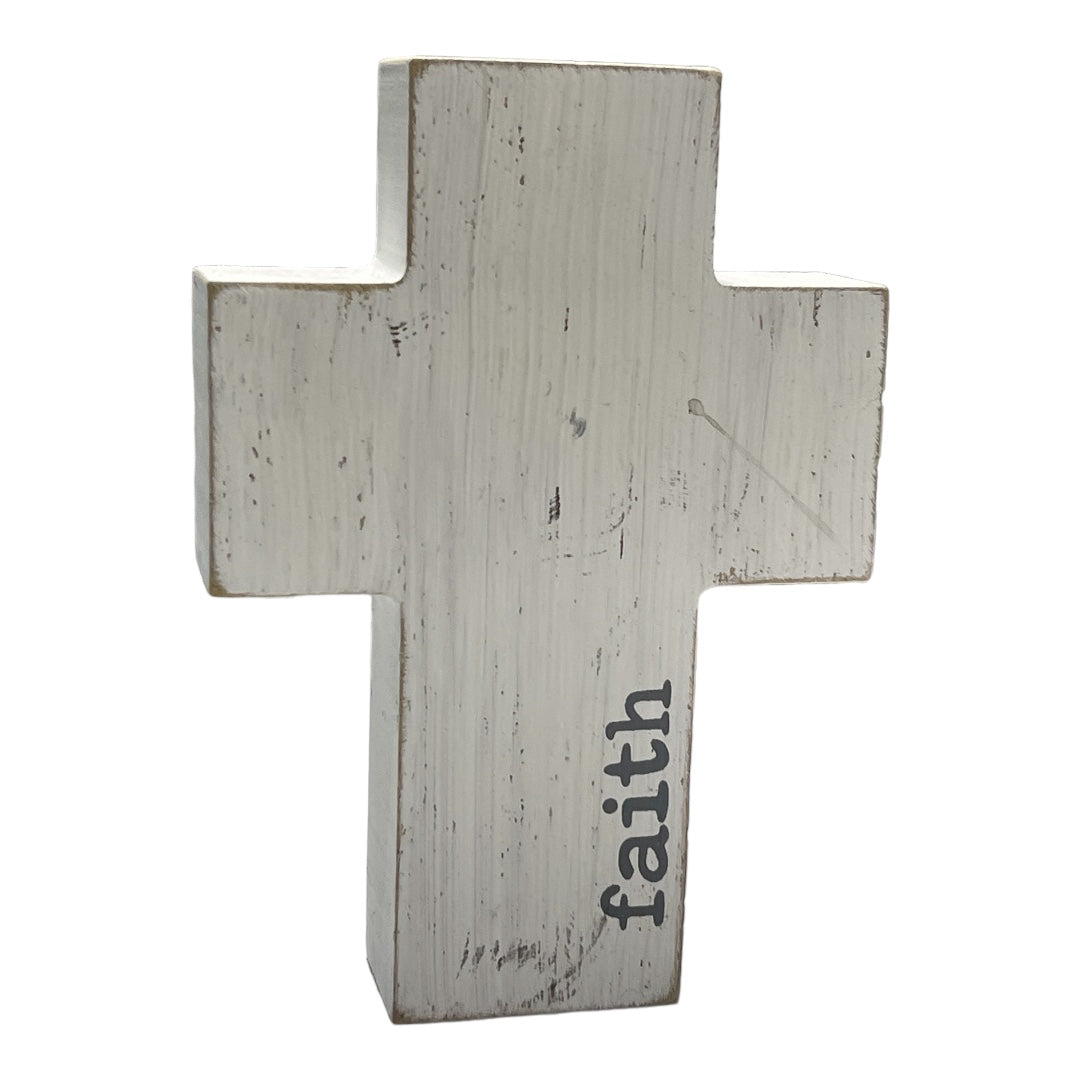 White wooden cross small “Faith”
