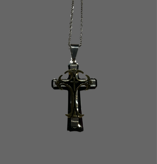 Silver and Gold Cross Titanium Steel Necklace