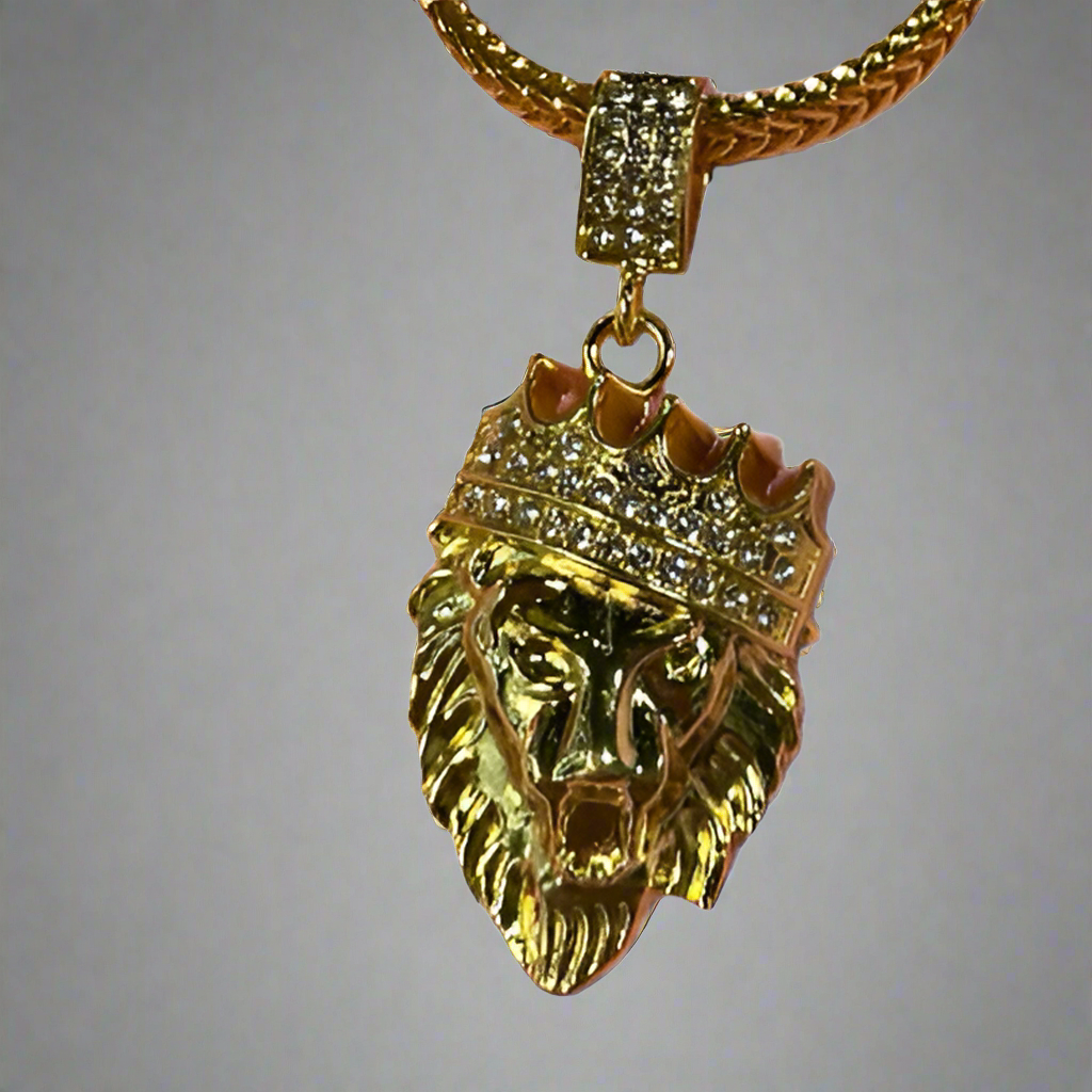Gold Lion’s head Necklace w crown