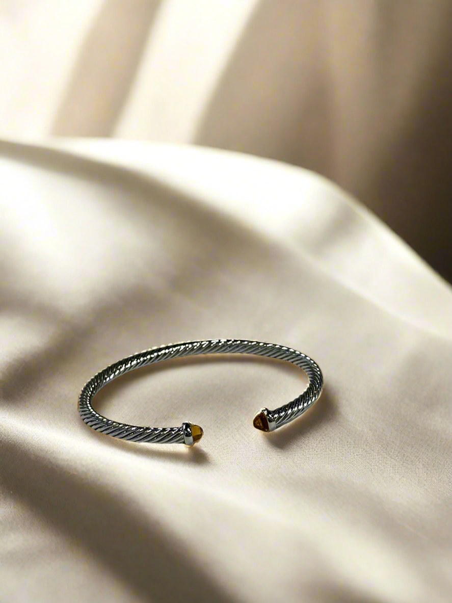 Bracelet: Silver Jeweled Open Bangle