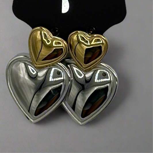 Gold & Sliver Heart Large Earrings