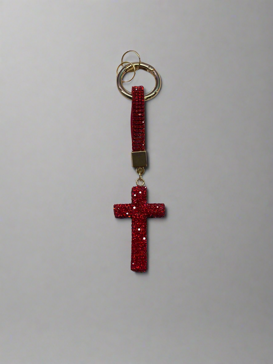 Rhinestone Cross Keychain