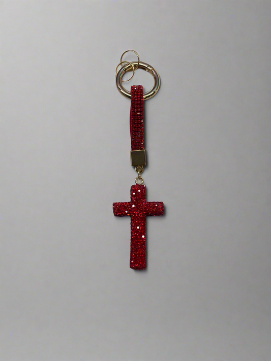 Rhinestone Cross Keychain