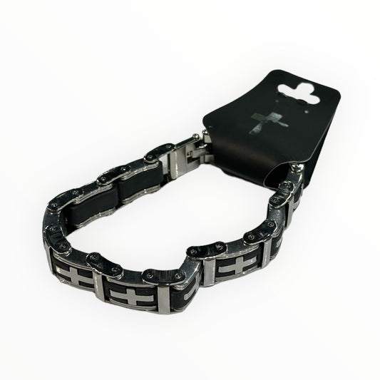 Silver and Black Cross Bracelet