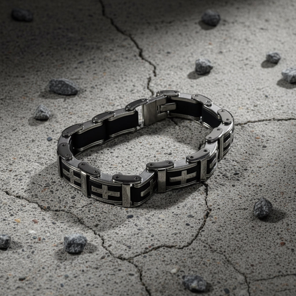 Bracelet: Silver and Black Cross