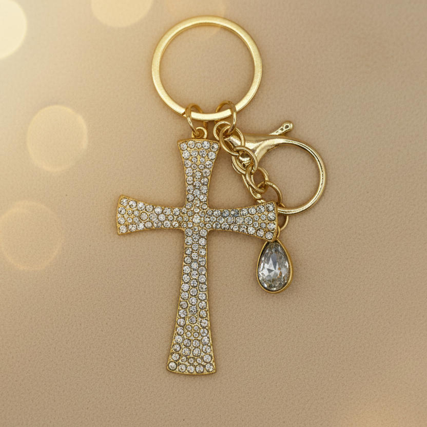 Keychain: Gold Diamond Cross