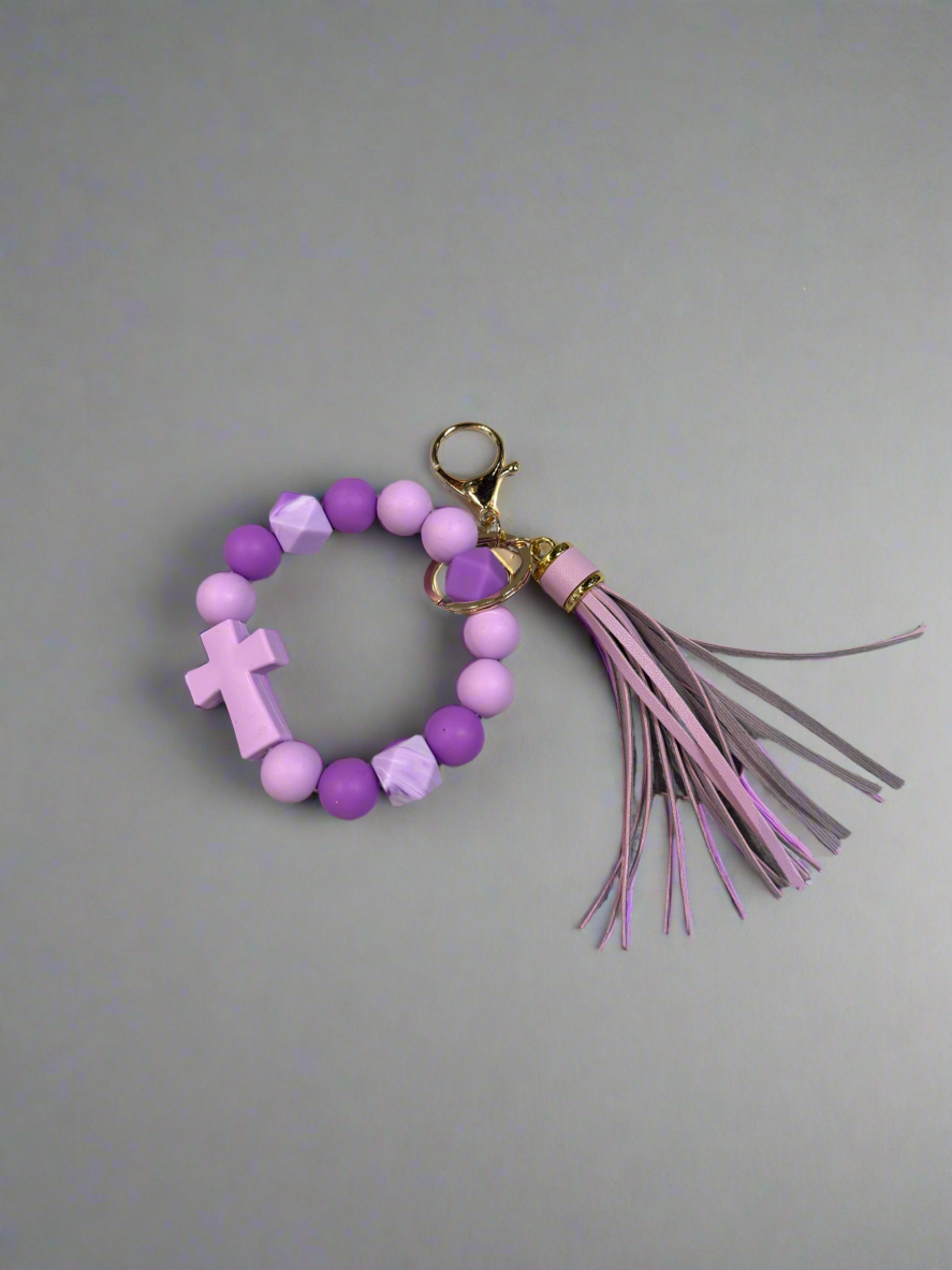 Beaded Tassel and Cross Keychain