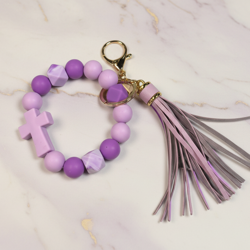 Keychain: Beaded Tassel + Cross