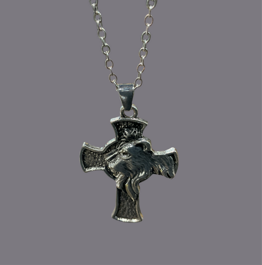 Silver Cross with Lion Head Necklace