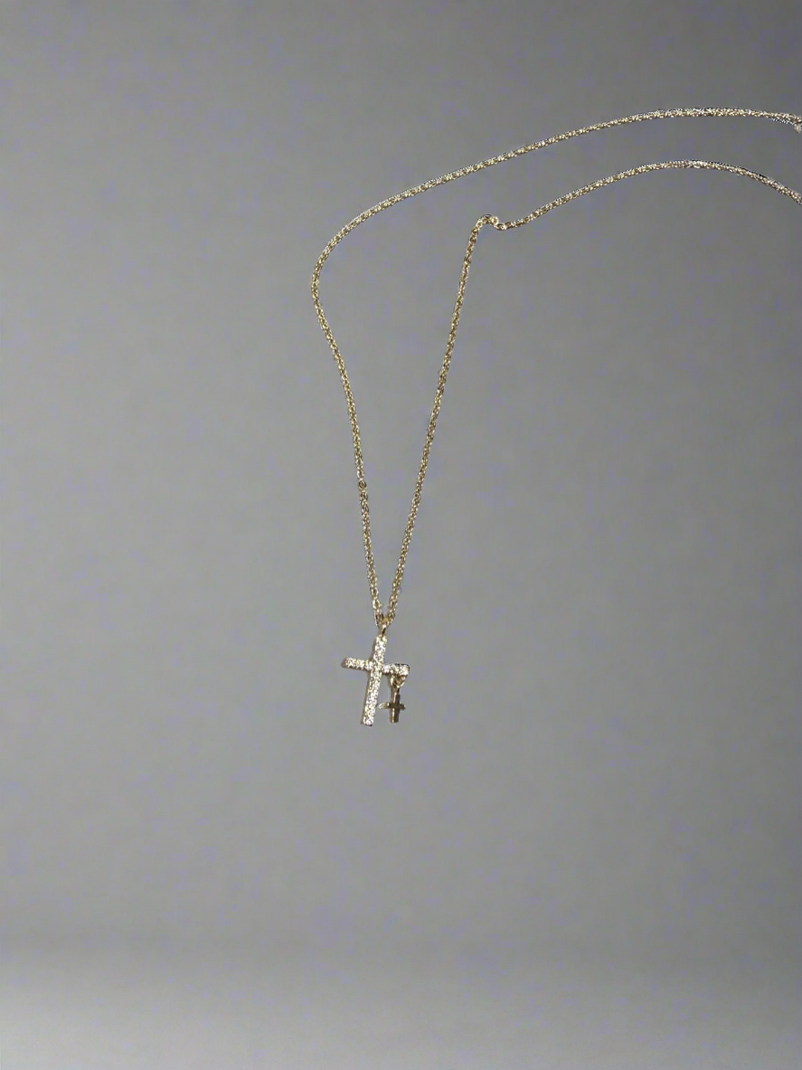 Gold Double cross necklace