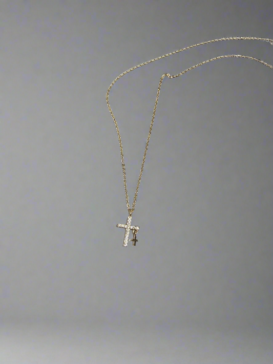 Gold Double cross necklace