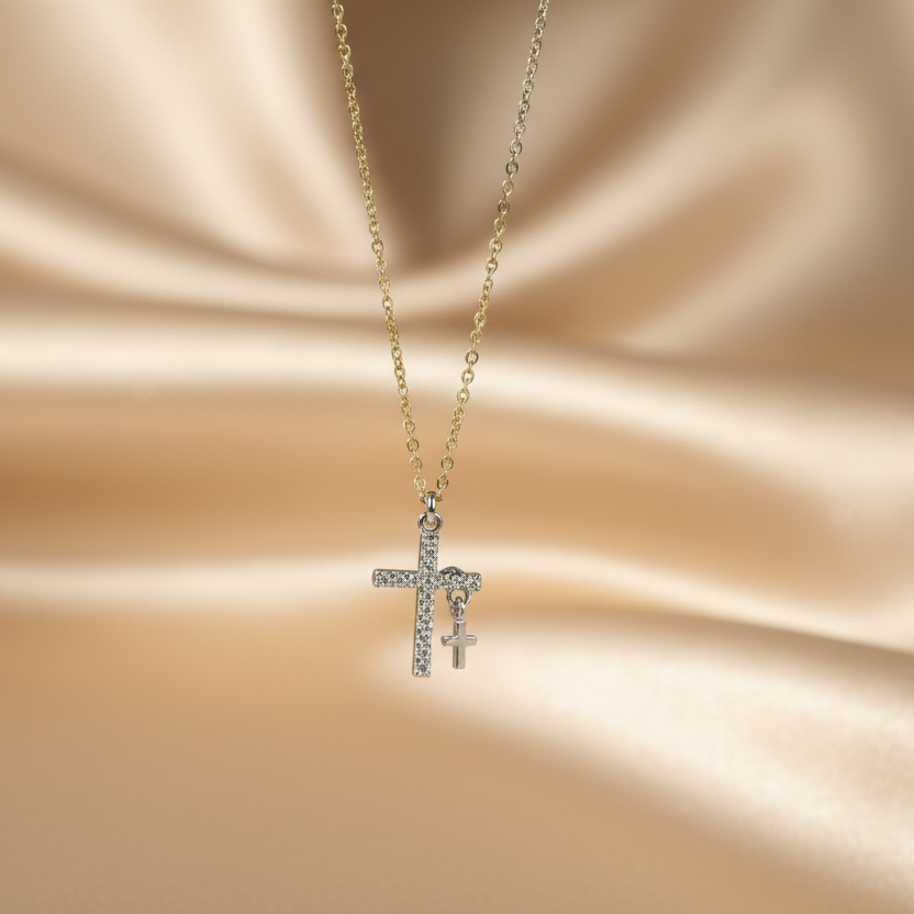 Gold Double cross necklace