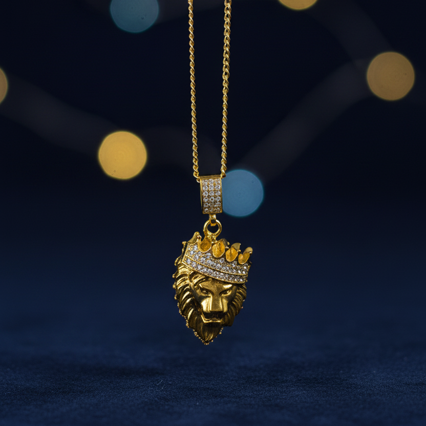 Necklace: Gold Zirconia Crown Lion