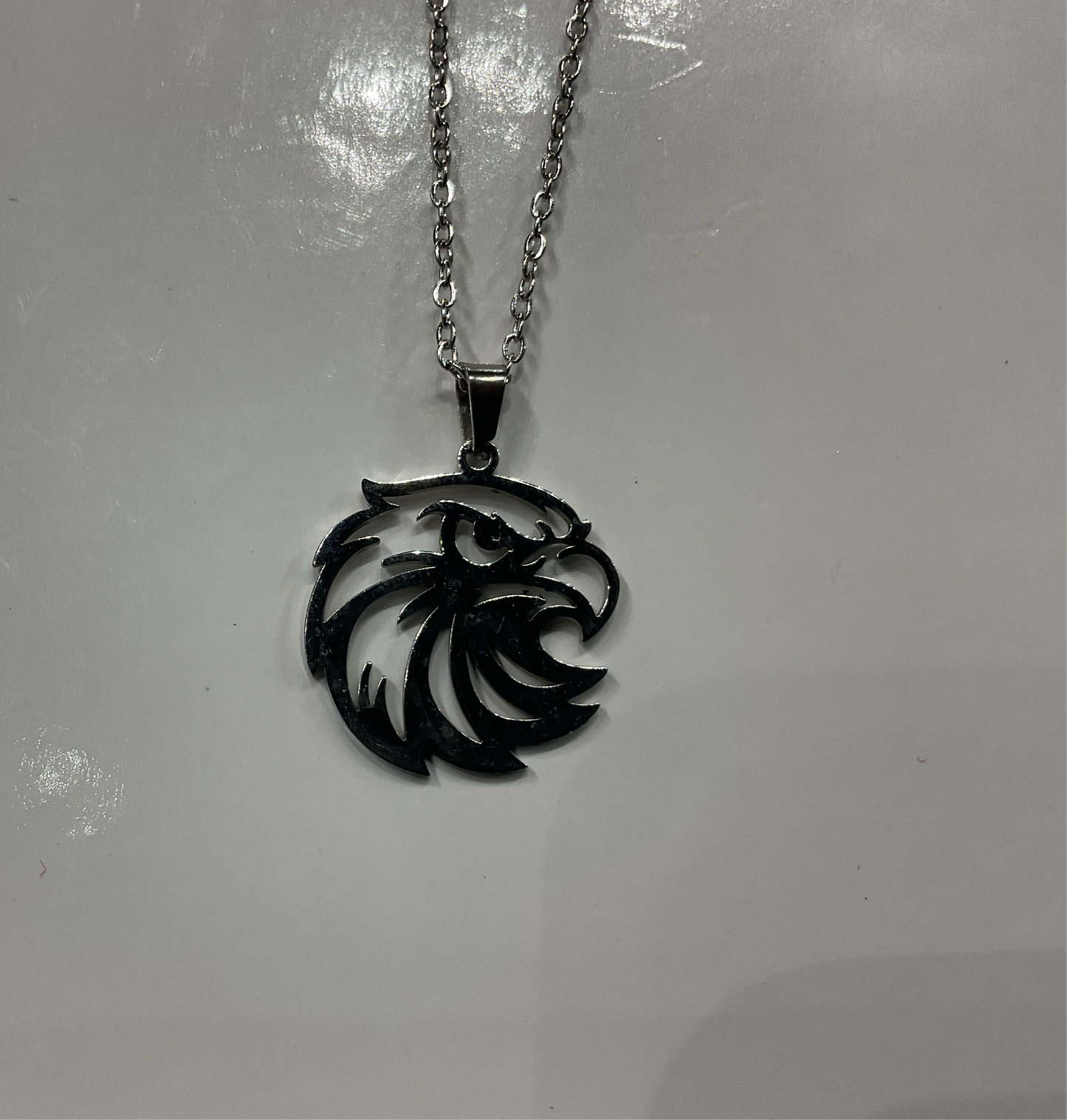 Silver Flat Eagle Head Necklace