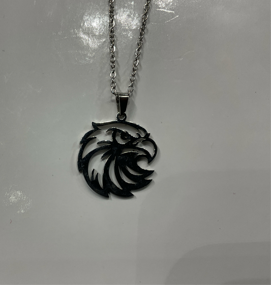Silver Flat Eagle Head Necklace