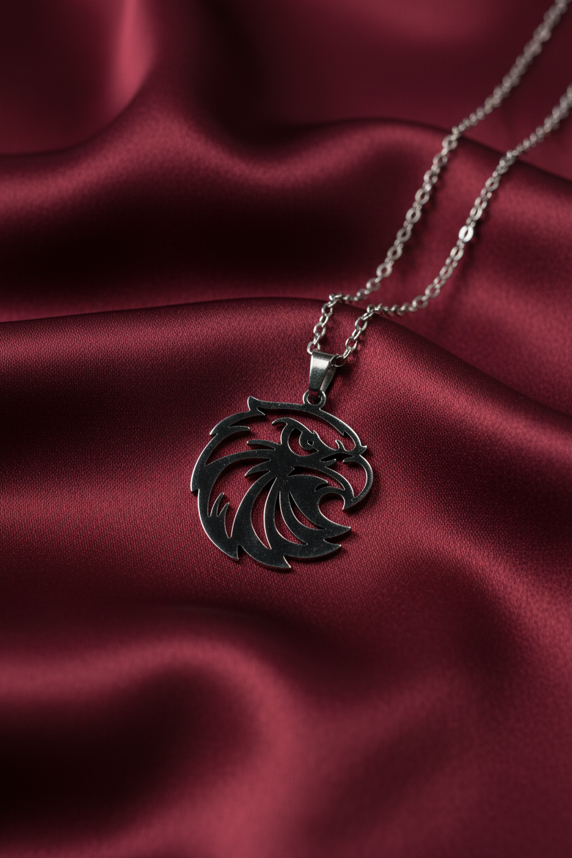 Silver Flat Eagle Head Necklace