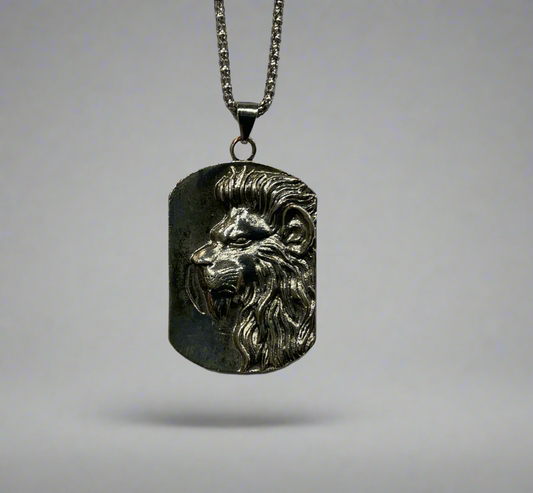 Silver Large Lion Head Plaque Necklace