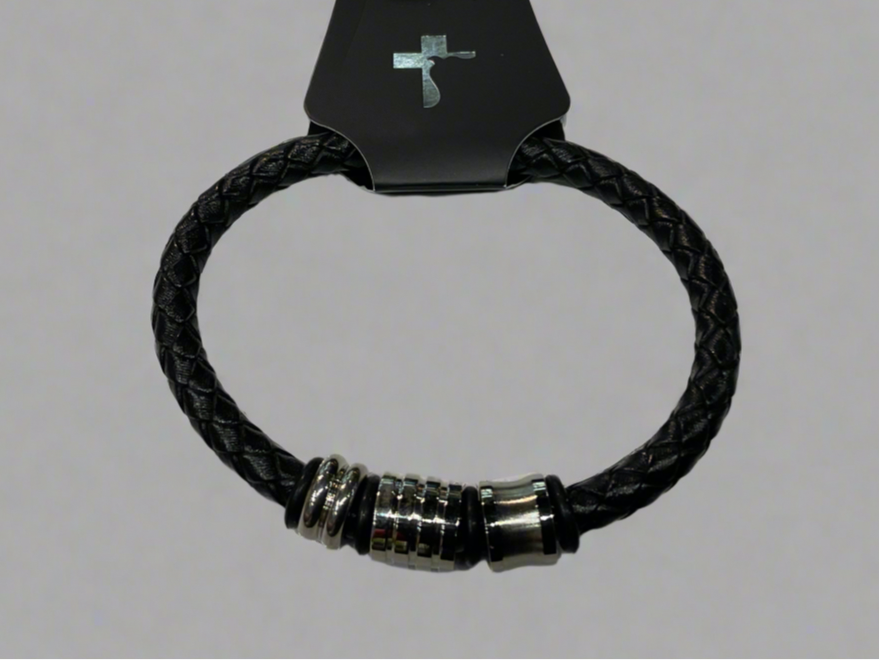 Silver Leather Bangle