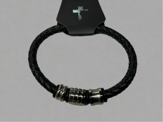 Silver Leather Bangle