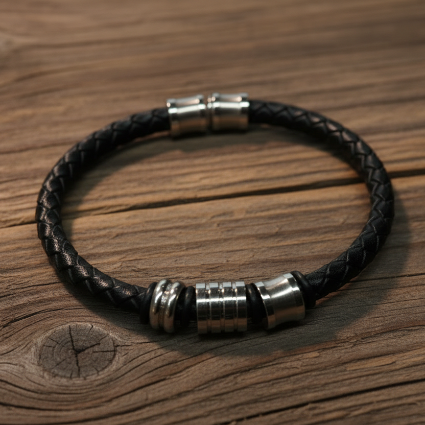 Silver Leather Bangle