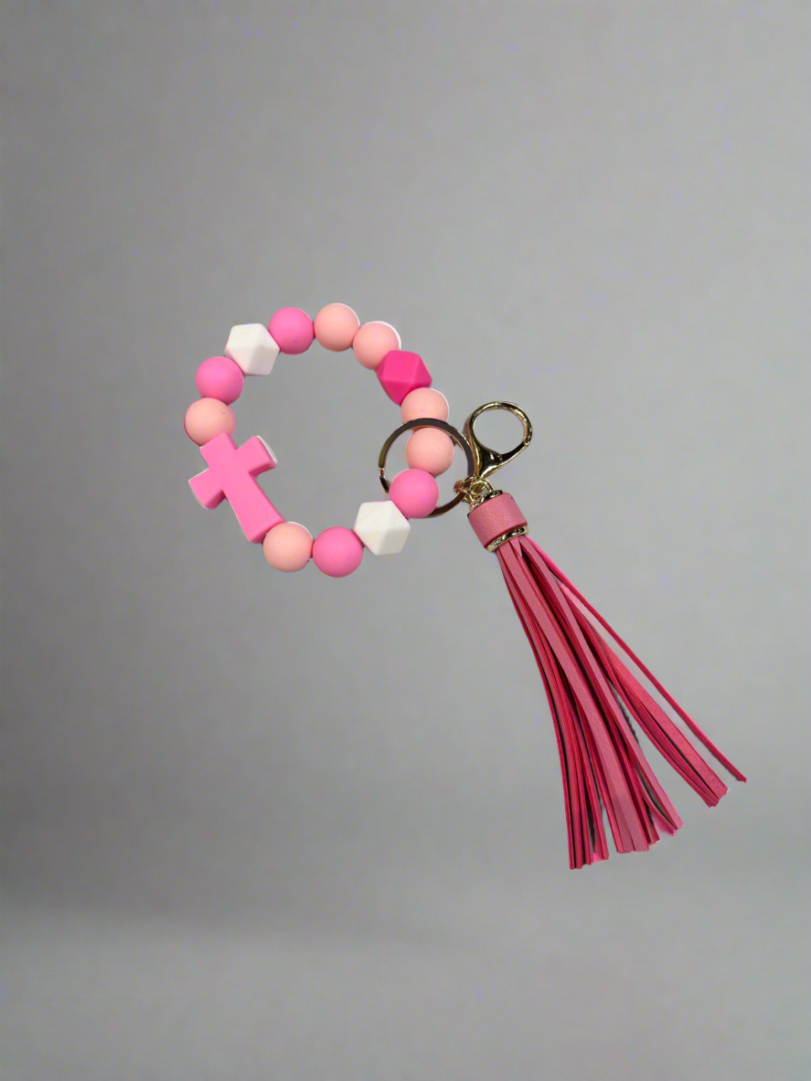 Beaded Tassel and Cross Keychain