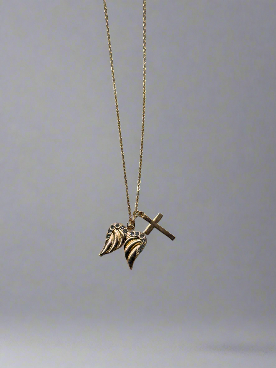 Gold cross wings necklace