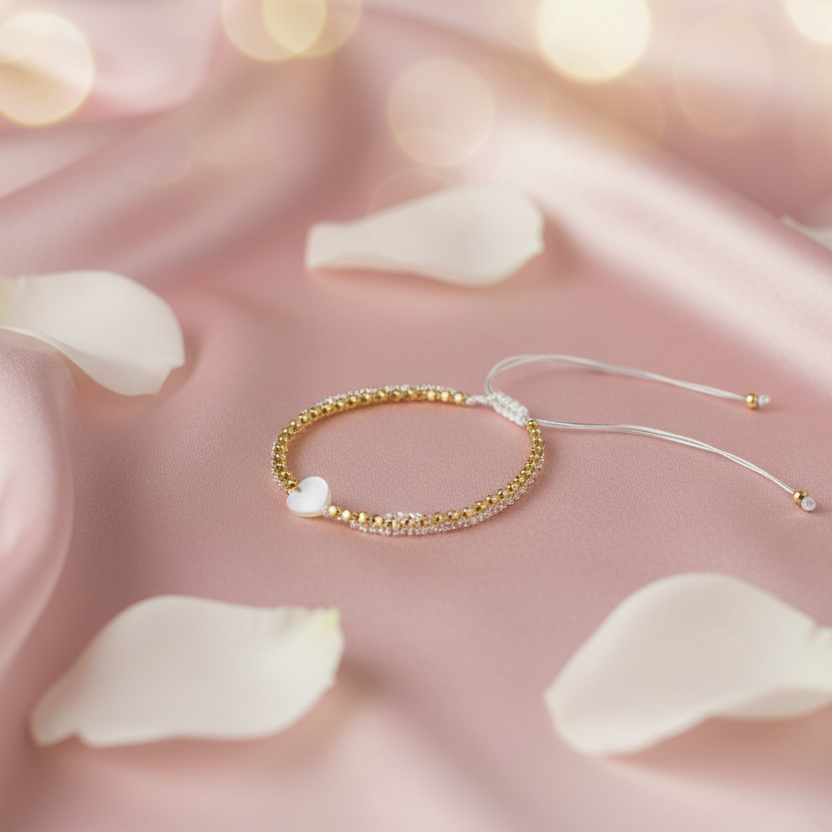 Gold Beaded: Heart Tie Bracelet