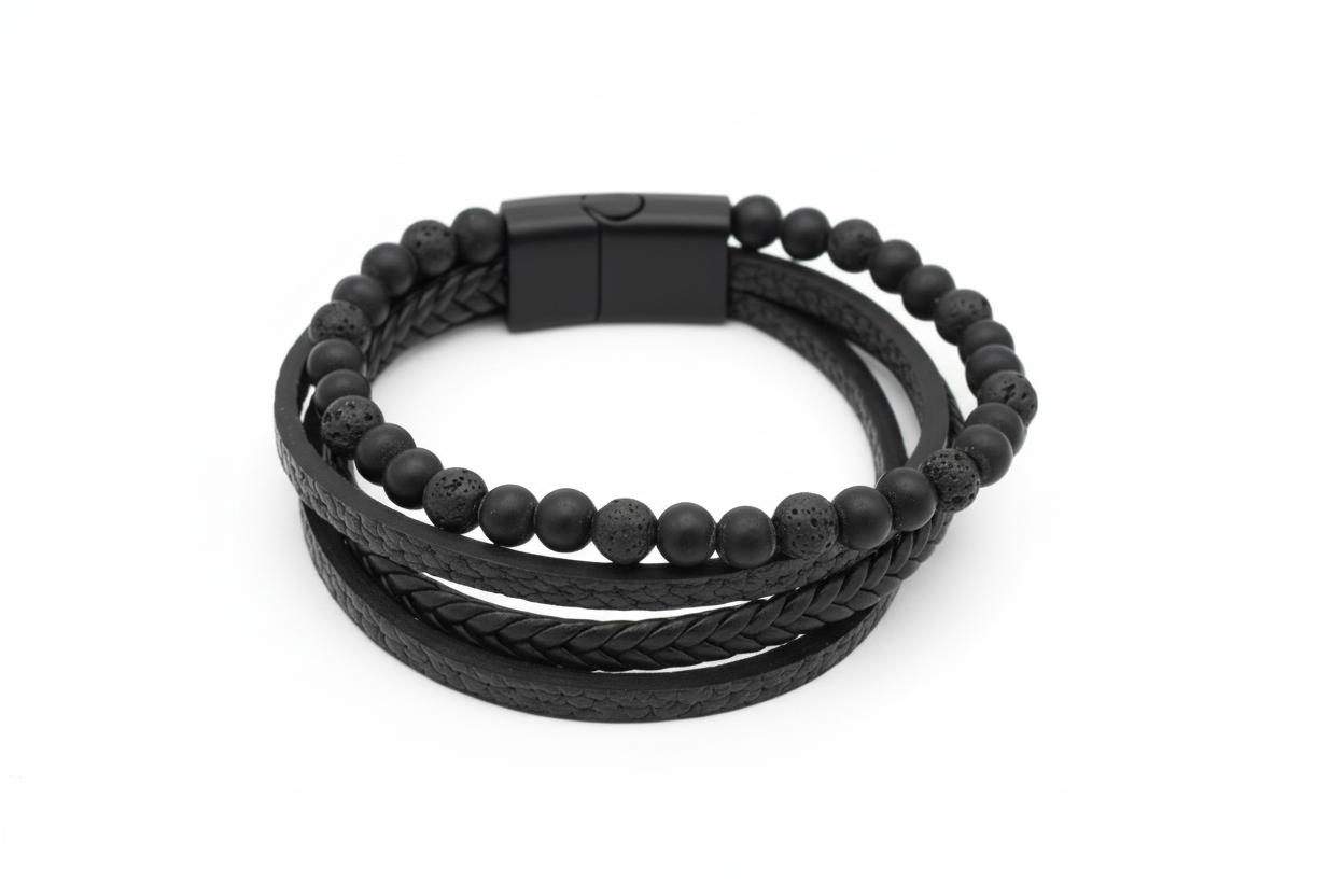 3pc black beaded bracelet