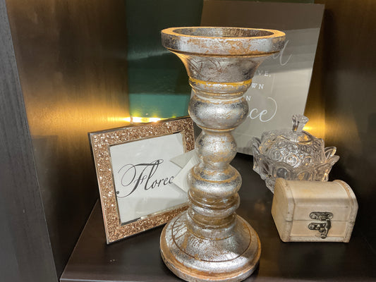 Silver wooden candle holder