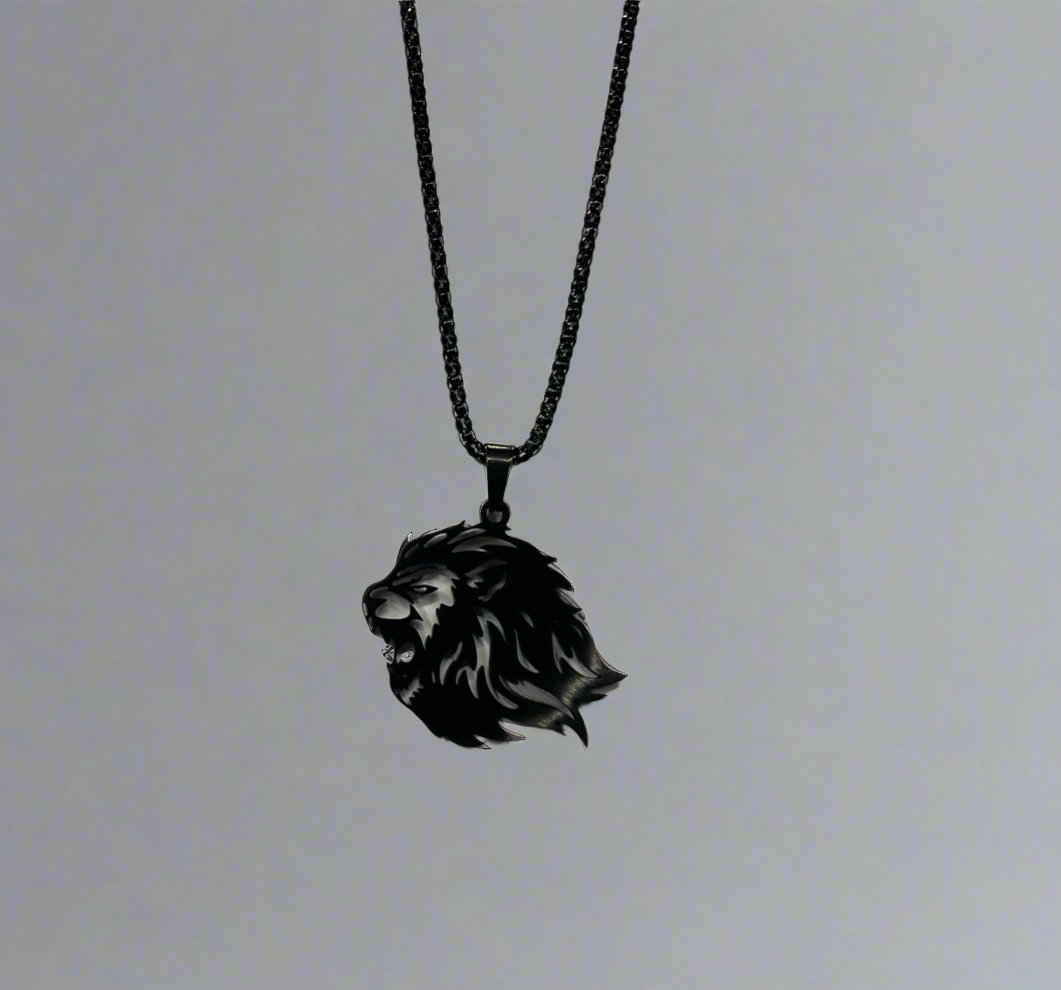 Black Flat Lion Head Necklace