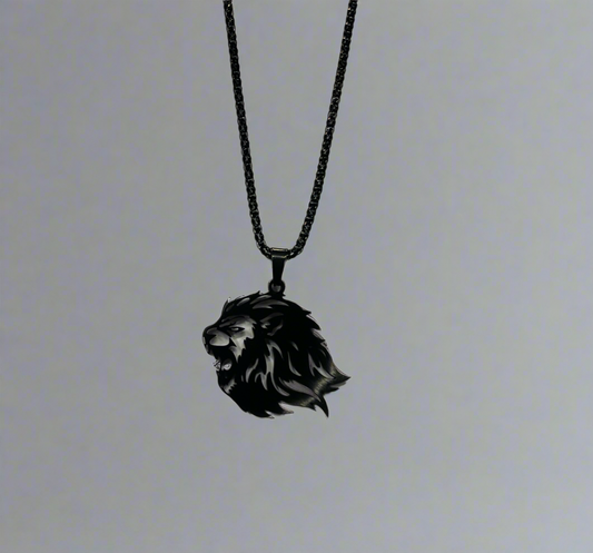 Black Flat Lion Head Necklace