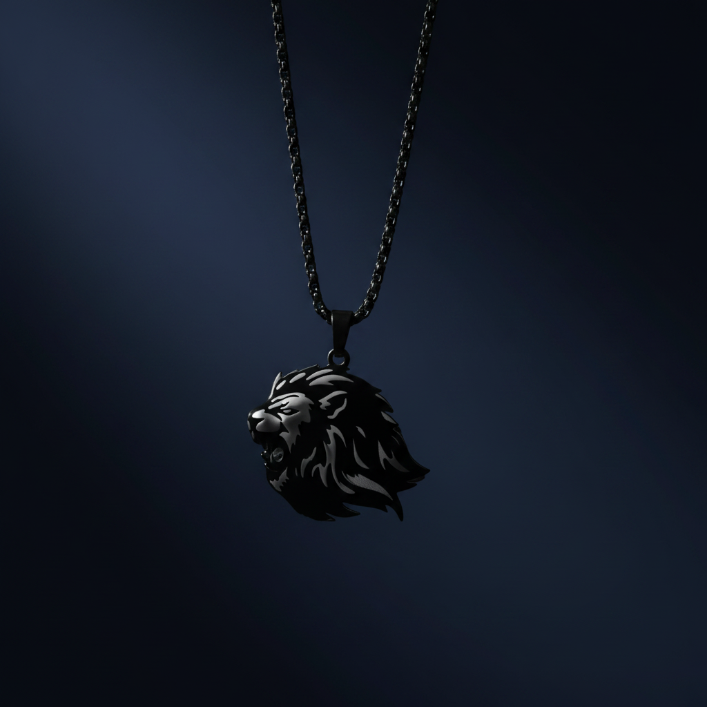 Necklace: Black Flat Lion Head