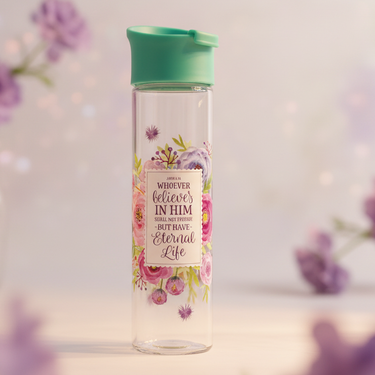 John 3:16 Whoever Believes Glass Water Bottle