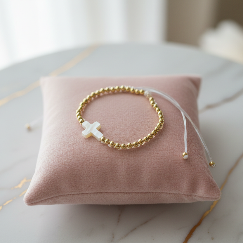 Gold Beaded: Cross Tie Bracelet