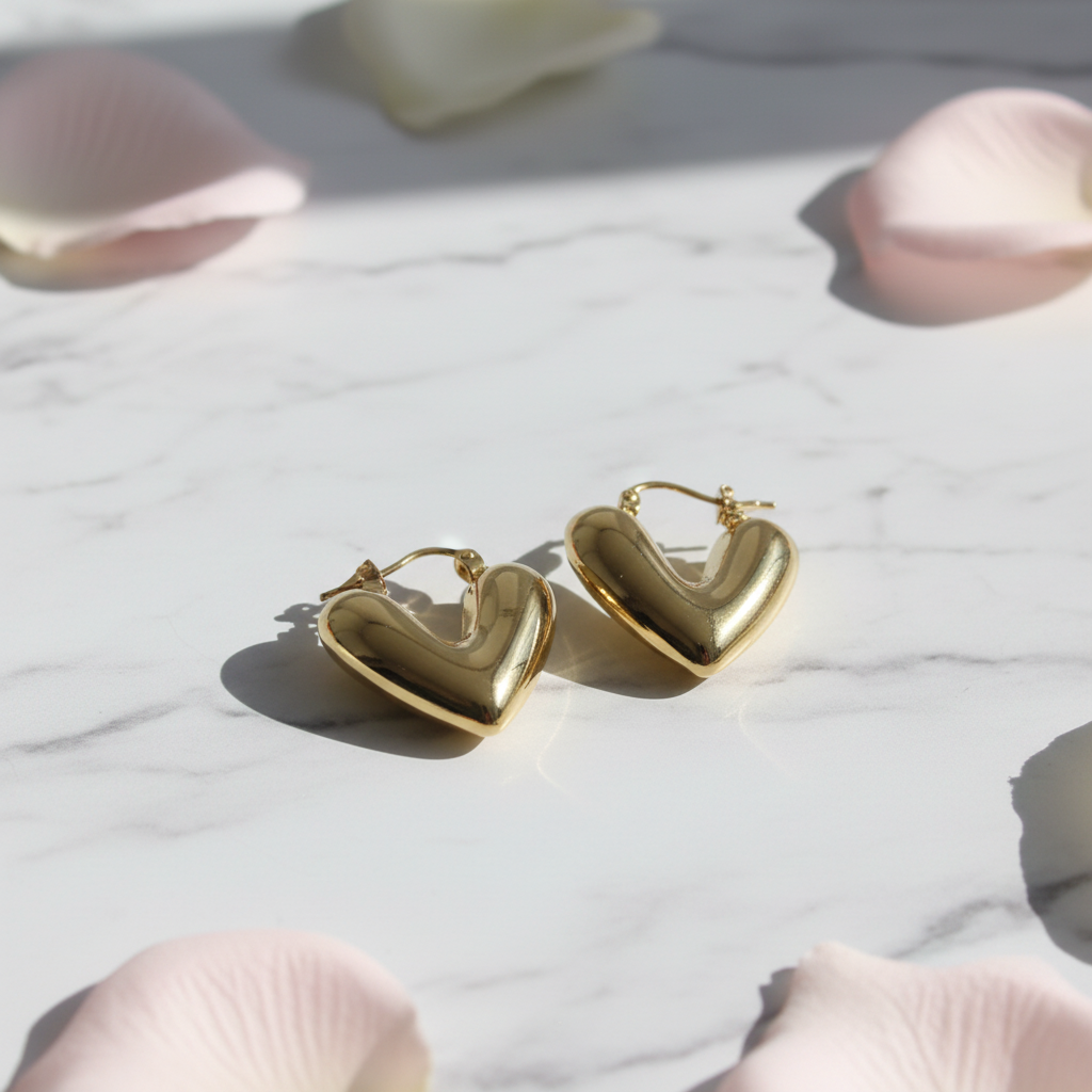Gold Large Heart Earrings