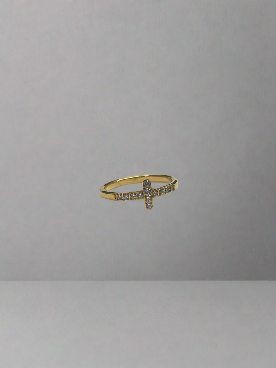 Thin Jeweled Cross Ring