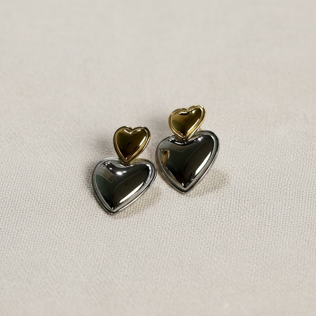 Gold & Sliver Heart Large Earrings