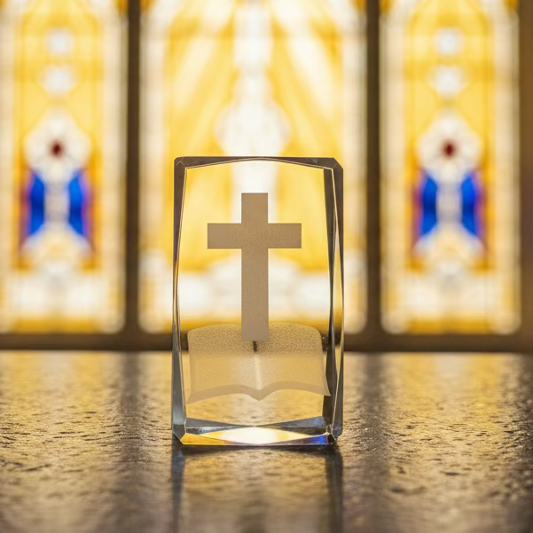 Glass Cross and Bible Decor