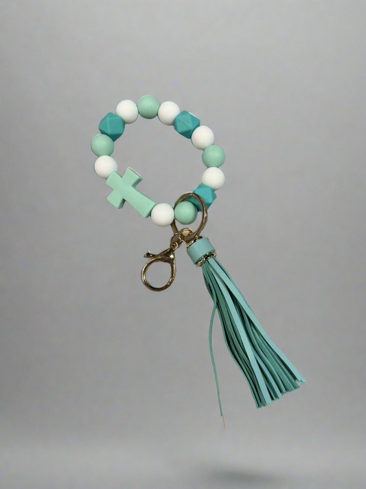 Beaded Tassel and Cross Keychain