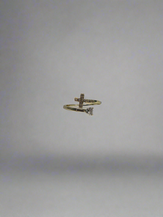 Gold Heart Cross Adjustable Ring